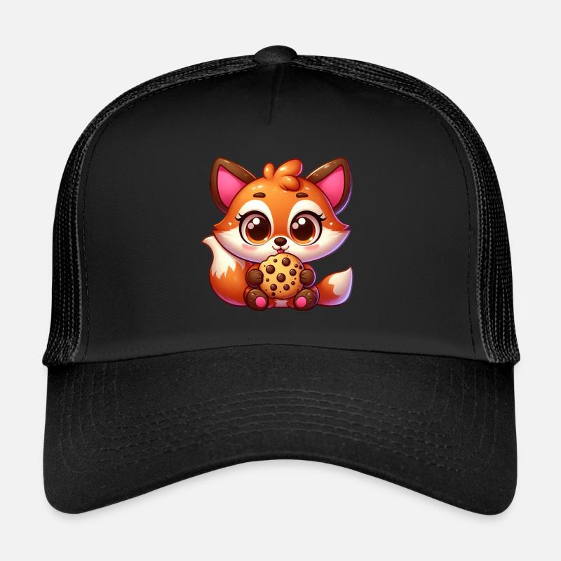 Mignon renard cookie dessin animé - Casquette trucker  - noir/noir