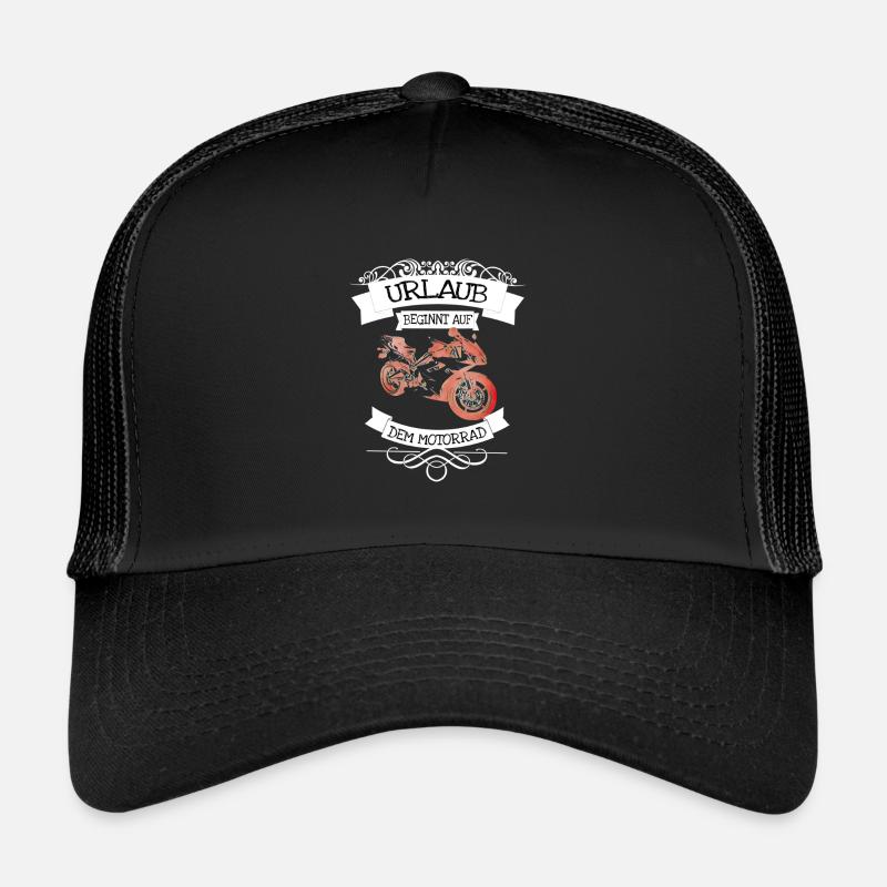 Urlaub beginnt auf dem Motorrad - Trucker Cap - Schwarz/Schwarz