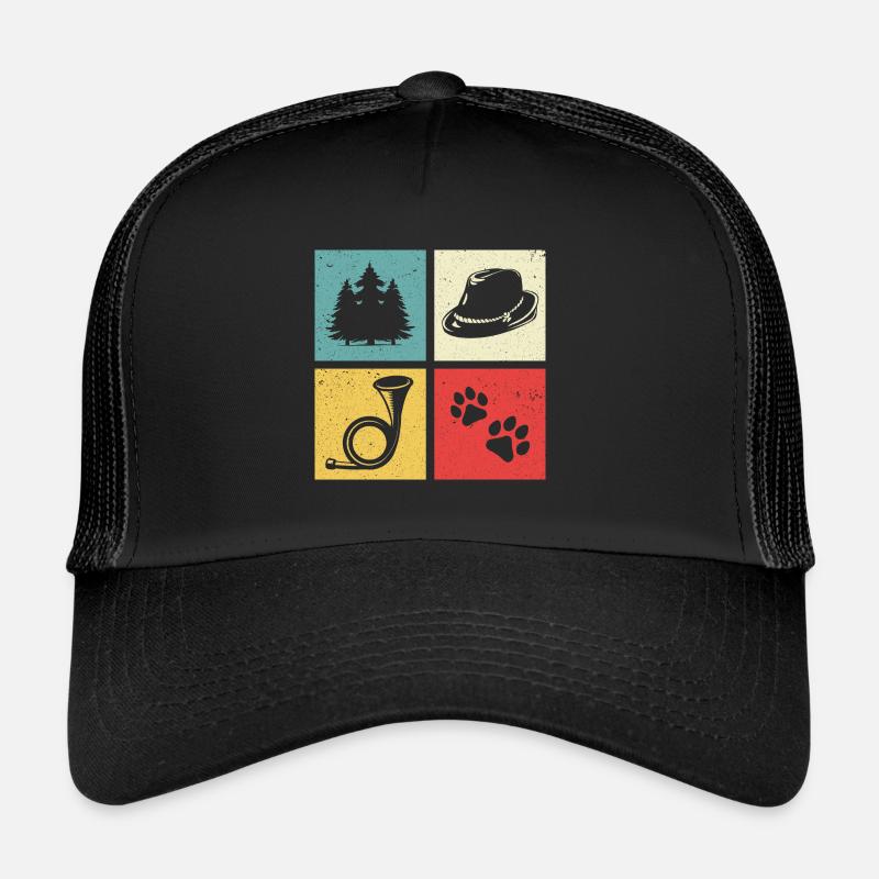 Conception de cor de chasse avec chapeau de feutre de patte de chien de forêt Casquette trucker 