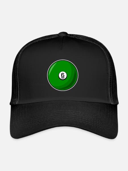 Boule de billard 6 vert Billard six - Casquette trucker  - noir/noir - Devant