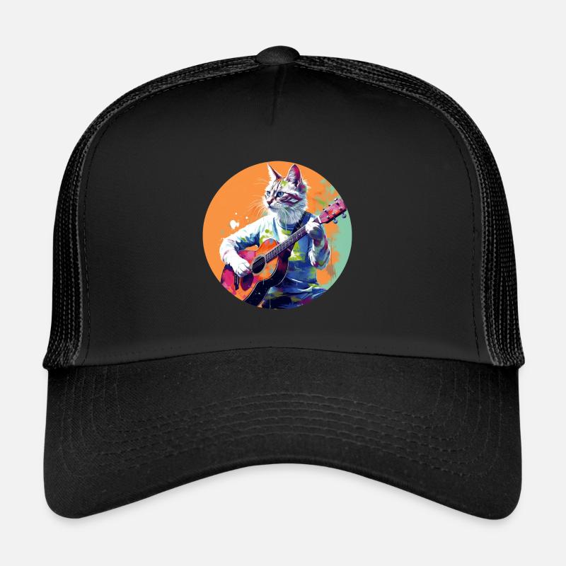 Cat joue de la guitare Casquette trucker 