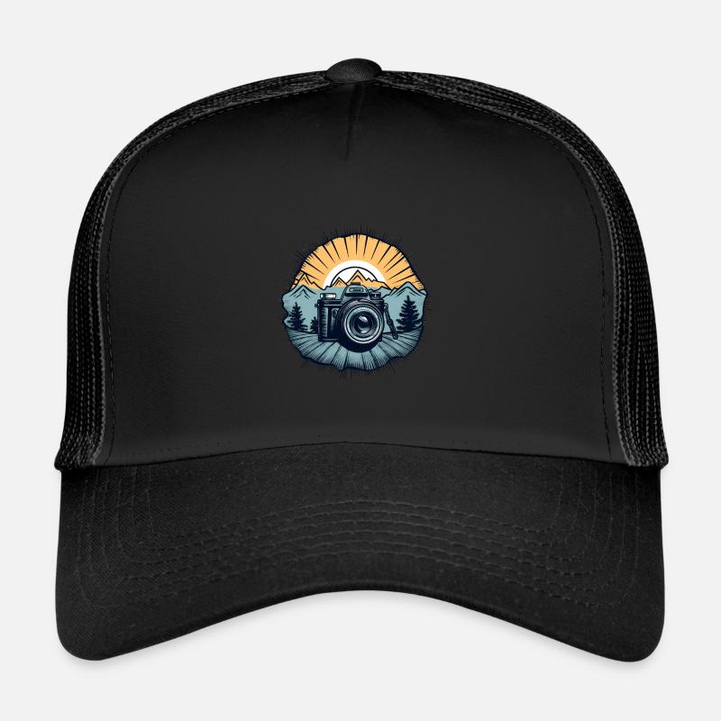 Logo de caméra rétro cool - Casquette trucker  - noir/noir