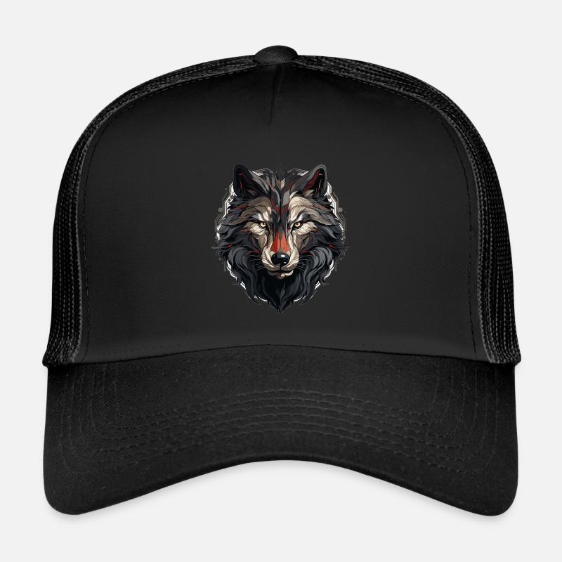 Loup - Illustration - Casquette trucker  - noir/noir