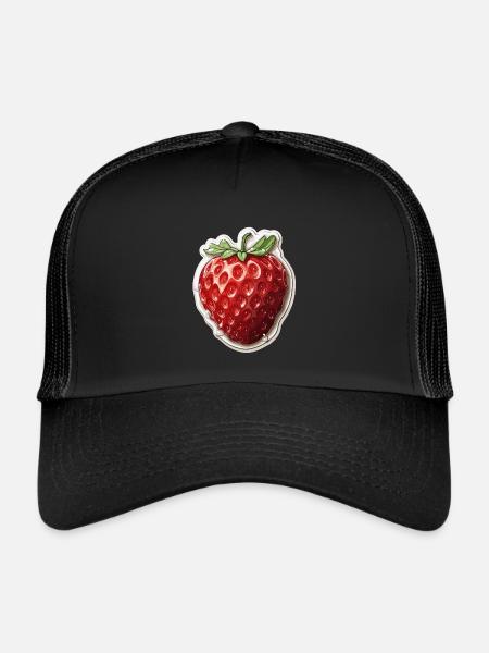 Fraise - illustration - Casquette trucker  - noir/noir - Devant