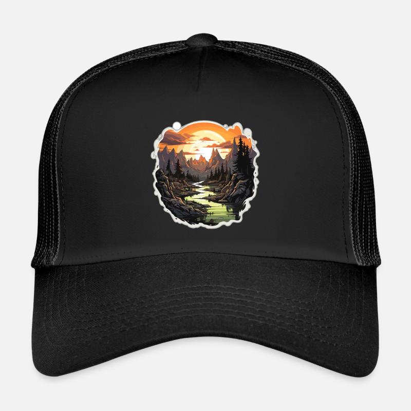 Landschaft - Illustration - Trucker Cap - Schwarz/Schwarz