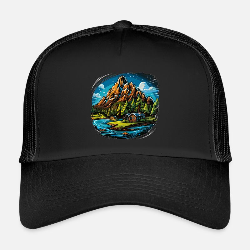 Landschaft - Illustration - Trucker Cap - Schwarz/Schwarz
