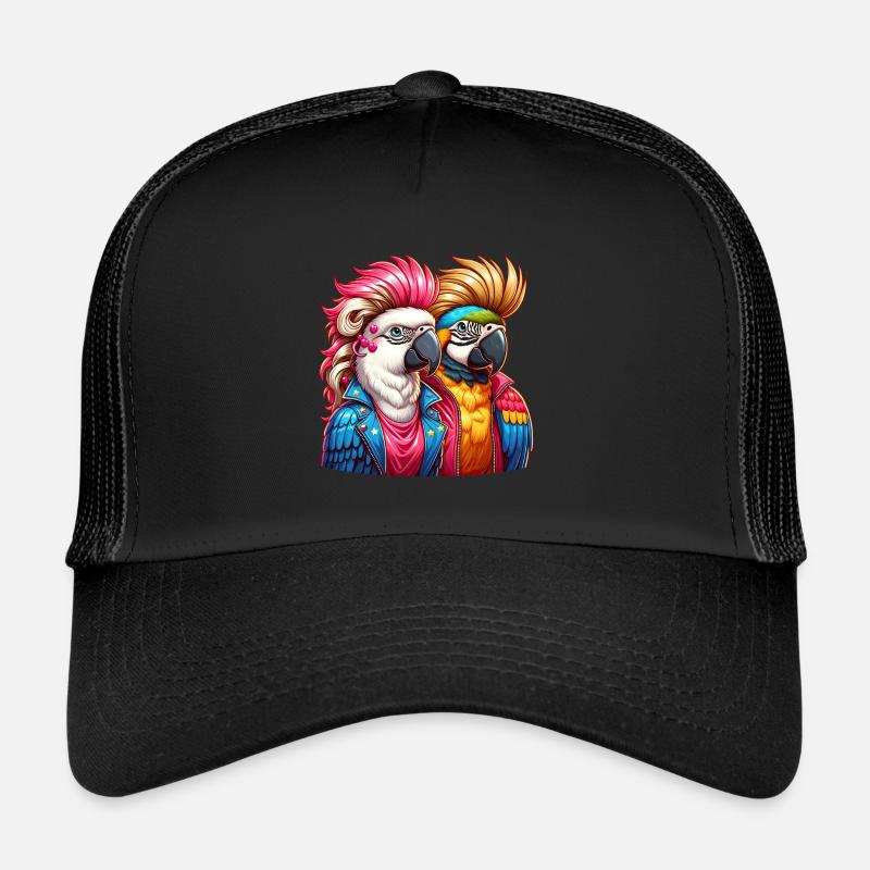 Perroquets illustrés colorés avec des coiffures punk Casquette trucker 