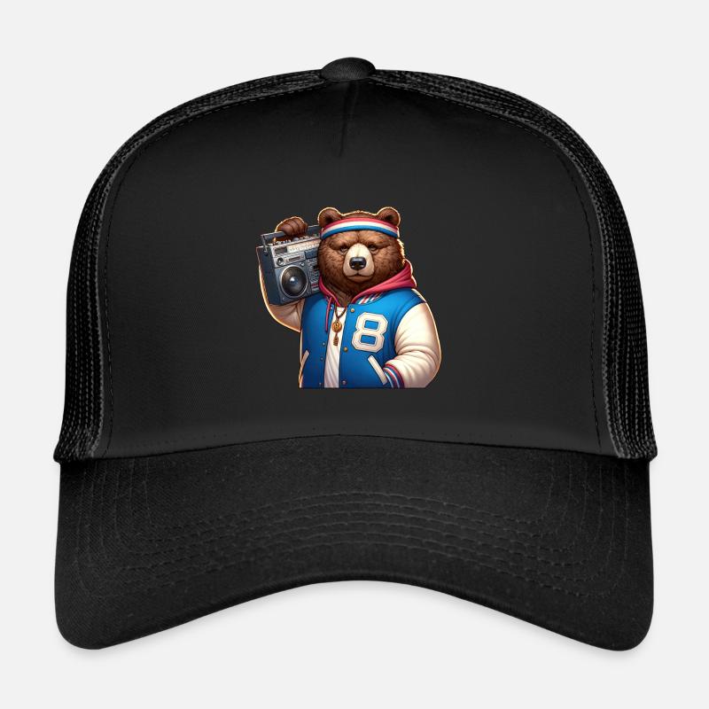 Stylized illustration of a cool bear - Trucker Cap - black/black