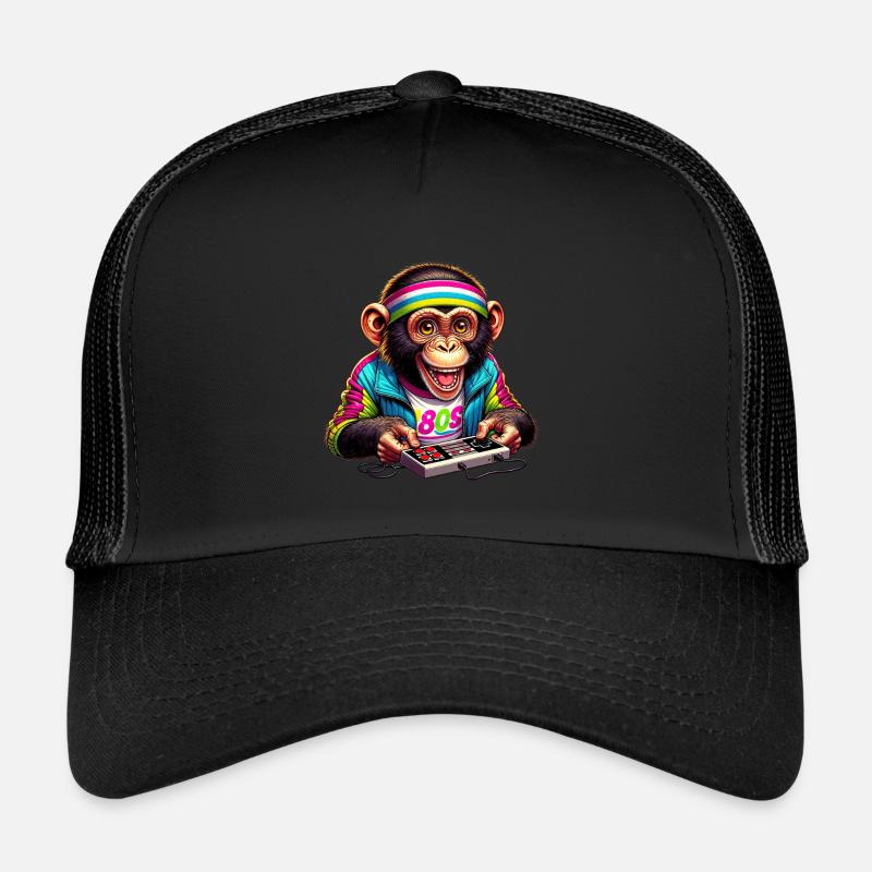 Illustration d’un singe joyeux dans les années 80 rétro Casquette trucker 