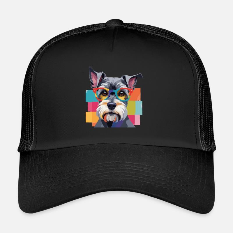 Chien Schnauzer miniature à lunettes colorées Casquette trucker 