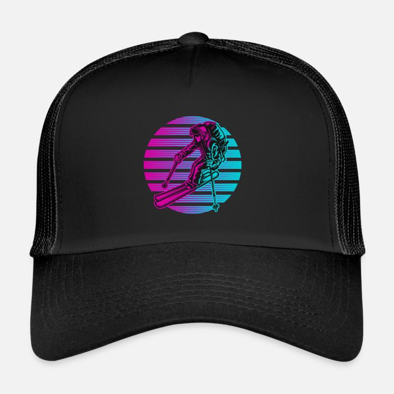 Ski Skiurlaub Skifahrer Neon - Trucker Cap - Schwarz/Schwarz