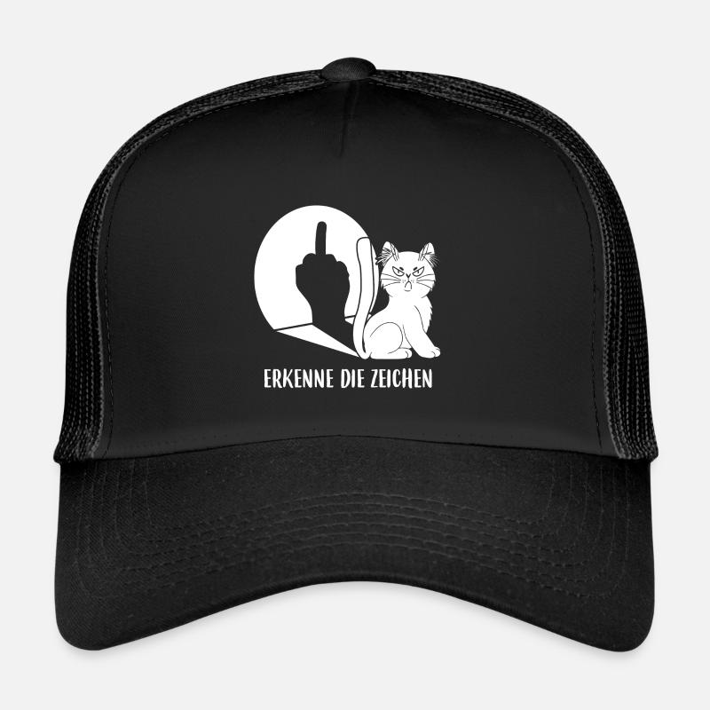 Erkenne Die Zeichen Katze Spruch Mittelfinger - Trucker Cap - Schwarz/Schwarz