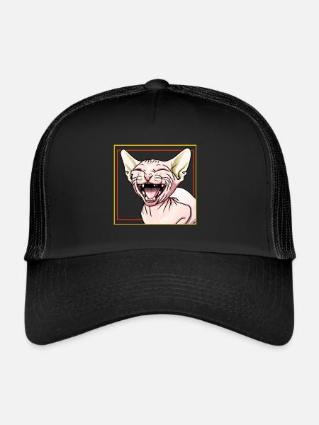 Sphynx cat laughs - Trucker Cap - black/black - Front
