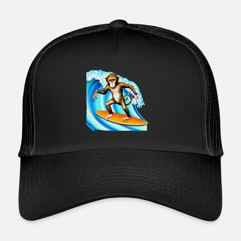 Surfer Affe - Trucker Cap - Schwarz/Schwarz