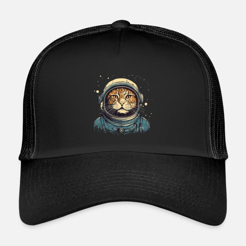 Coole Katze als Astronaut mit Anzug - Trucker Cap - Schwarz/Schwarz