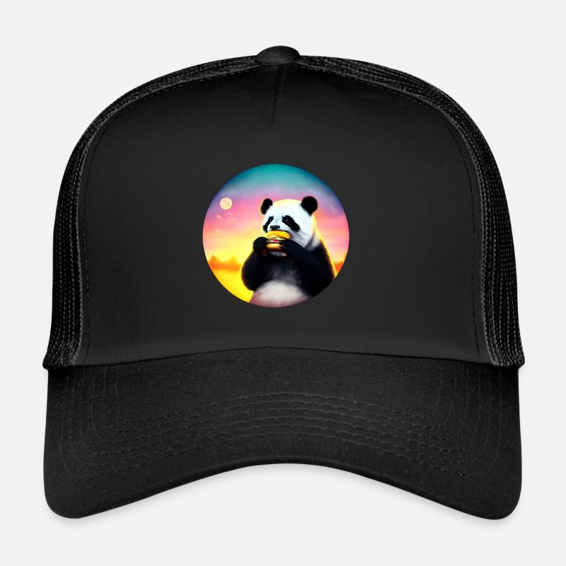 Panda at Cheeseburger Sunset Trucker Cap
