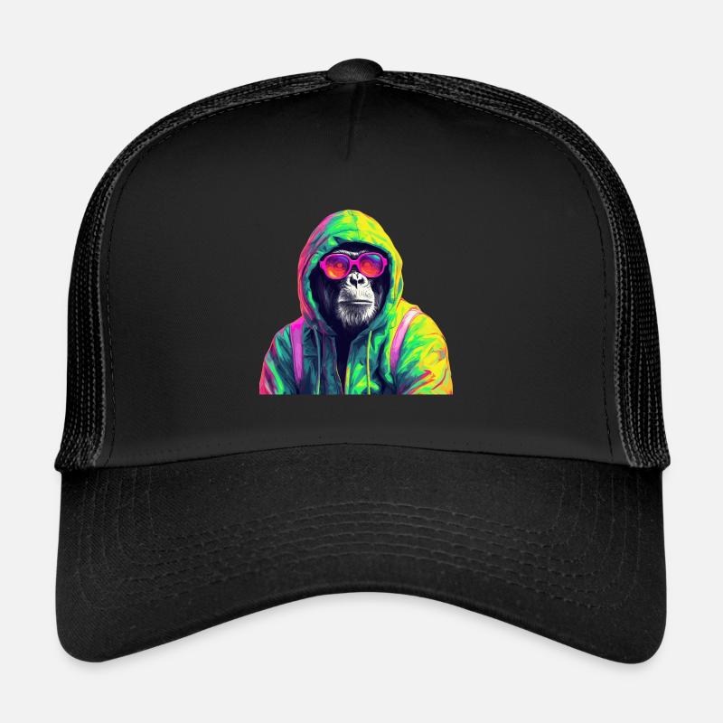 Chimpanzee with Sunglasses Colorful Cool Monkey Trucker Cap