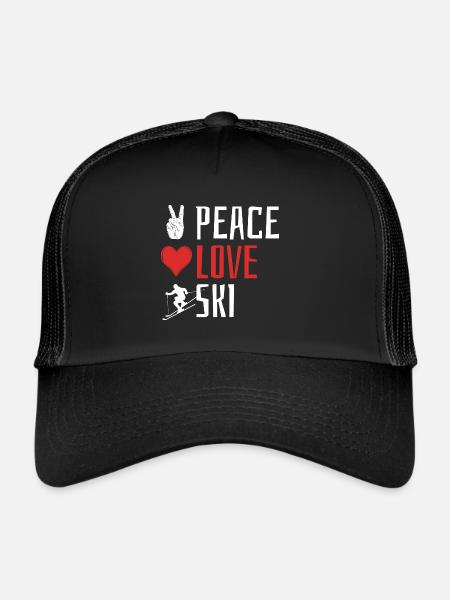 Peace Love Ski, Après Ski, Winter Sports, Ski Holidays - Trucker Cap - black/black - Front