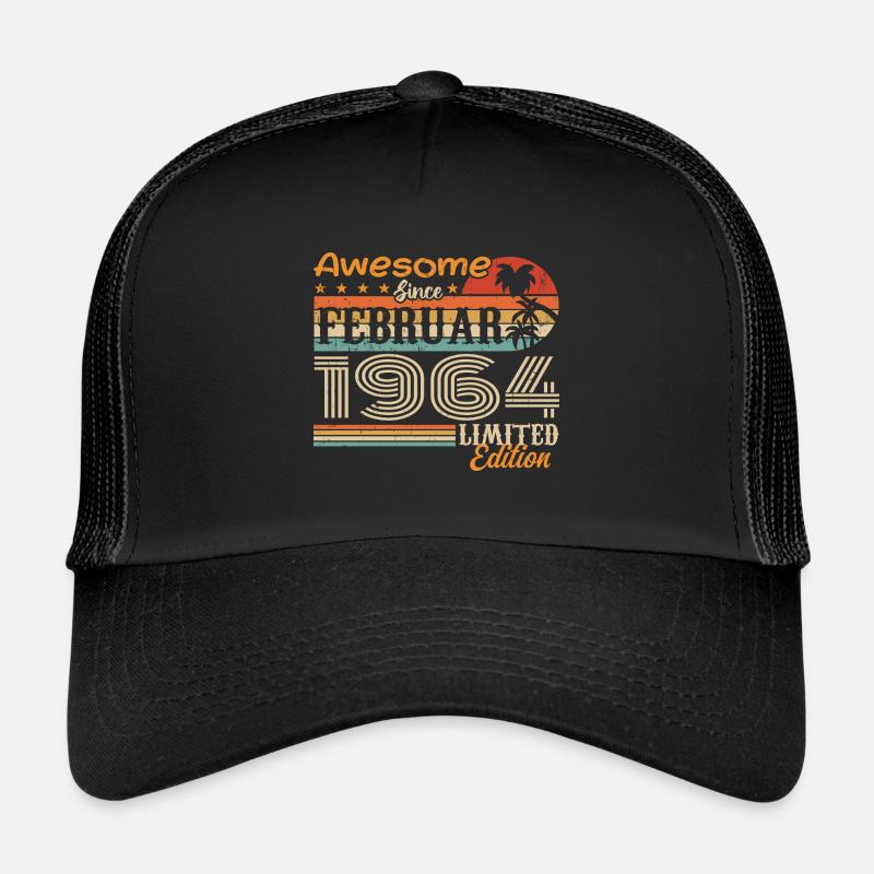 Geburtstag Vintage Geschenkidee Februar 1964 - Trucker Cap - Schwarz/Schwarz