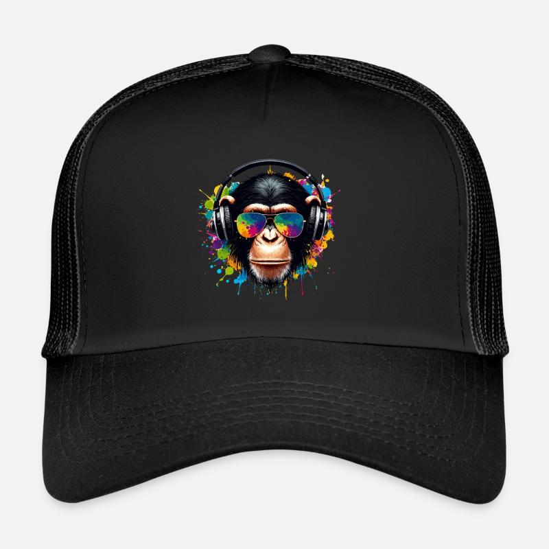 DJ Monkey Chimpanzee Monkey Music Headphones Funny Trucker Cap