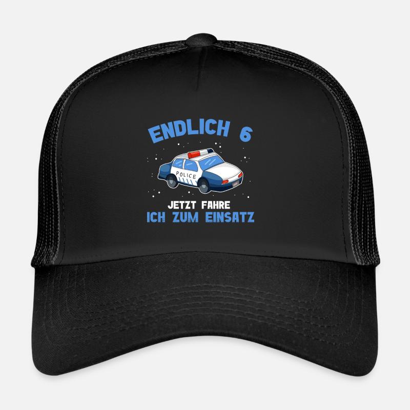 6 Geburtstag Polizei 6 Jahre Alt - Trucker Cap - Schwarz/Schwarz