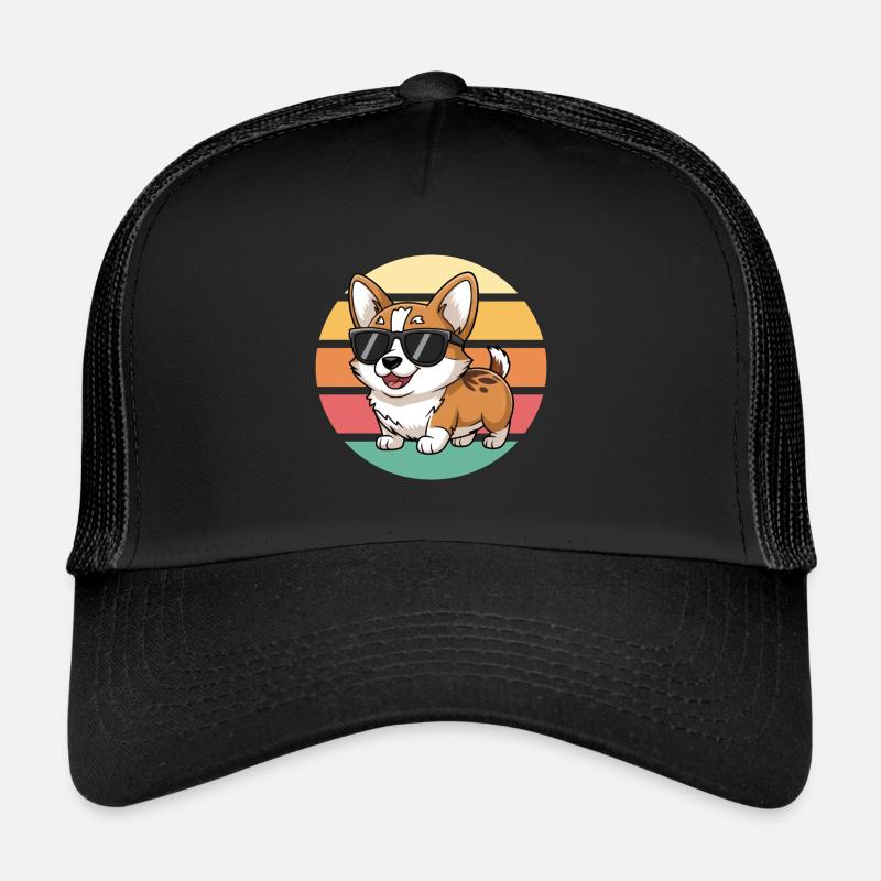 Cooler Hund Mit Sonnenbrille Vintage Sunset - Trucker Cap - Schwarz/Schwarz