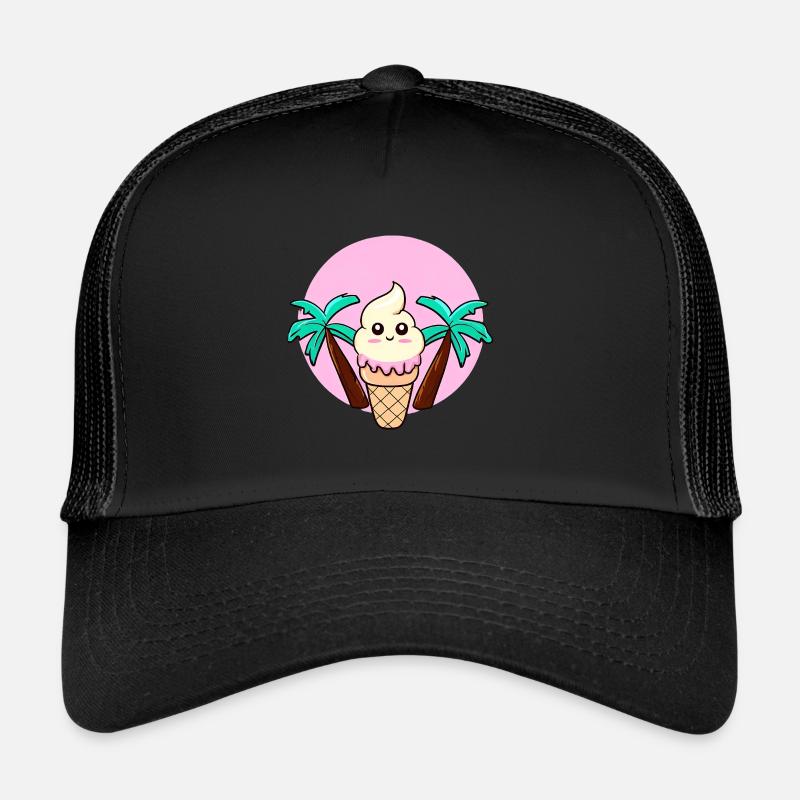 Softeis unter Palmen im Sonnenuntergang - Trucker Cap - Schwarz/Schwarz