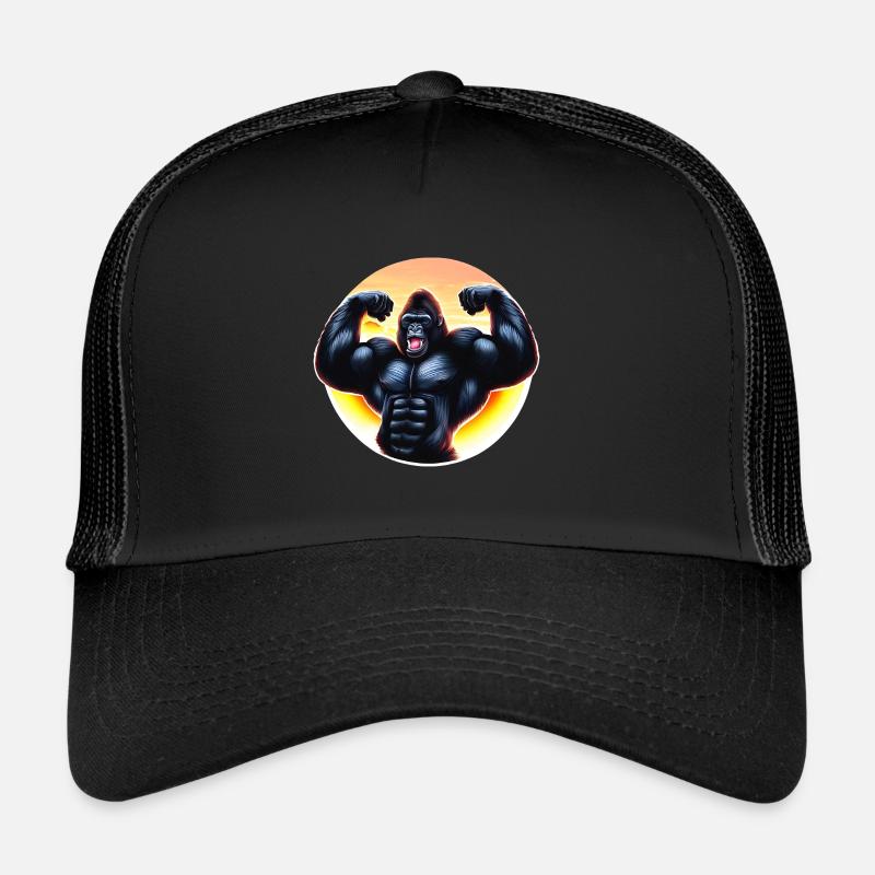 Gorille musclé du coucher du soleil - Casquette trucker  - noir/noir