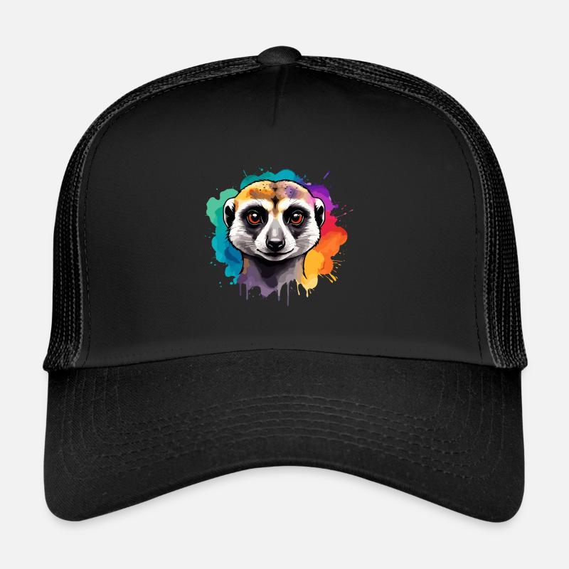 Suricate à l’aquarelle, couleur de la savane - Casquette trucker - noir/noir