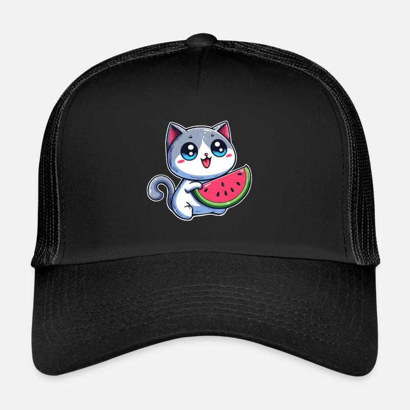 Un chat mignon mange de la pastèque Casquette trucker 