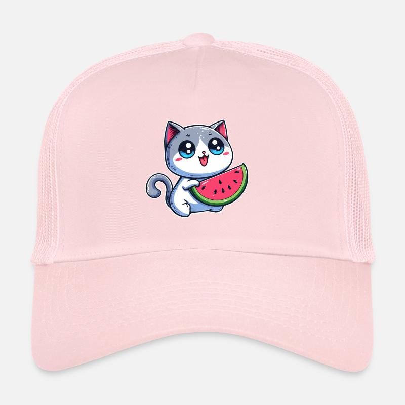 Cute cat eats watermelon Trucker Cap