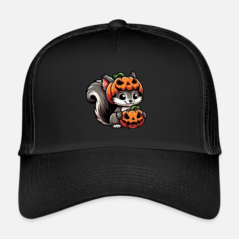 Halloween kürbis eichhörnchen lustig oktober herbs - Trucker Cap - Schwarz/Schwarz
