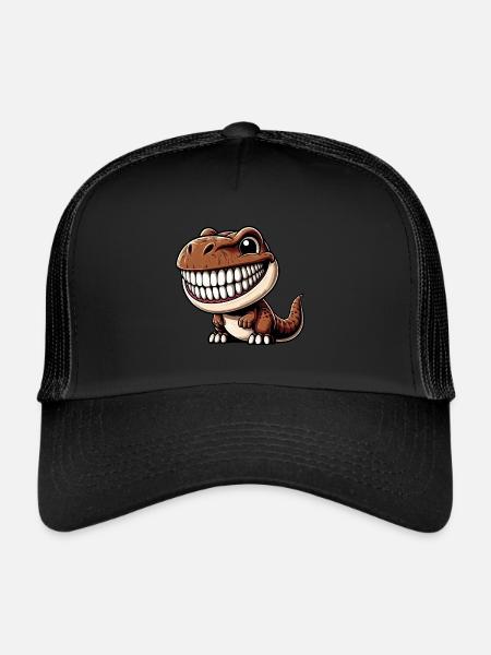 Drôle Dino T-Rex Laughing Personnage de dessin animé - Casquette trucker  - noir/noir - Devant