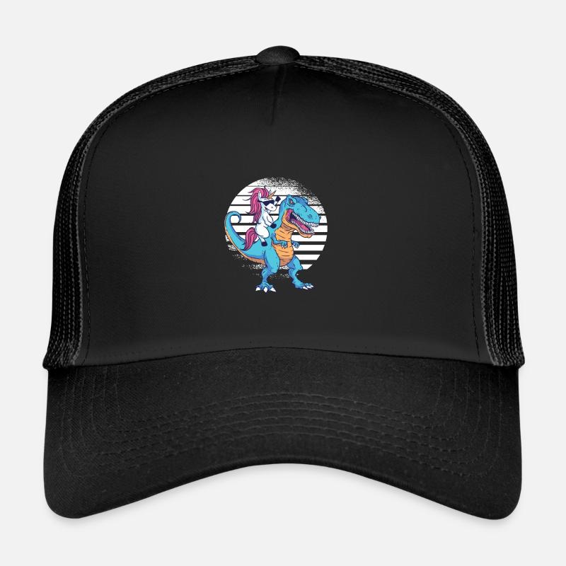 Coole Geschenkidee für Einhorn und T-Rex Dino - Trucker Cap - Schwarz/Schwarz