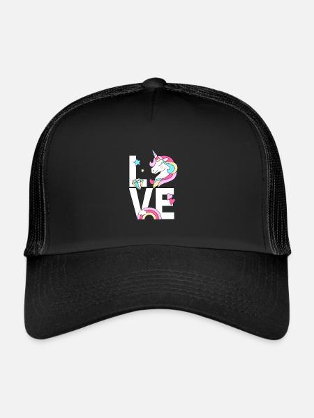 Licorne mignonne avec arc-en-ciel Licorne mignonne - Casquette trucker  - noir/noir - Devant