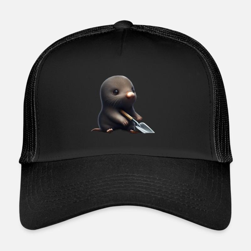 Niedlicher Maulwurf mit Schaufel - Trucker Cap - Schwarz/Schwarz