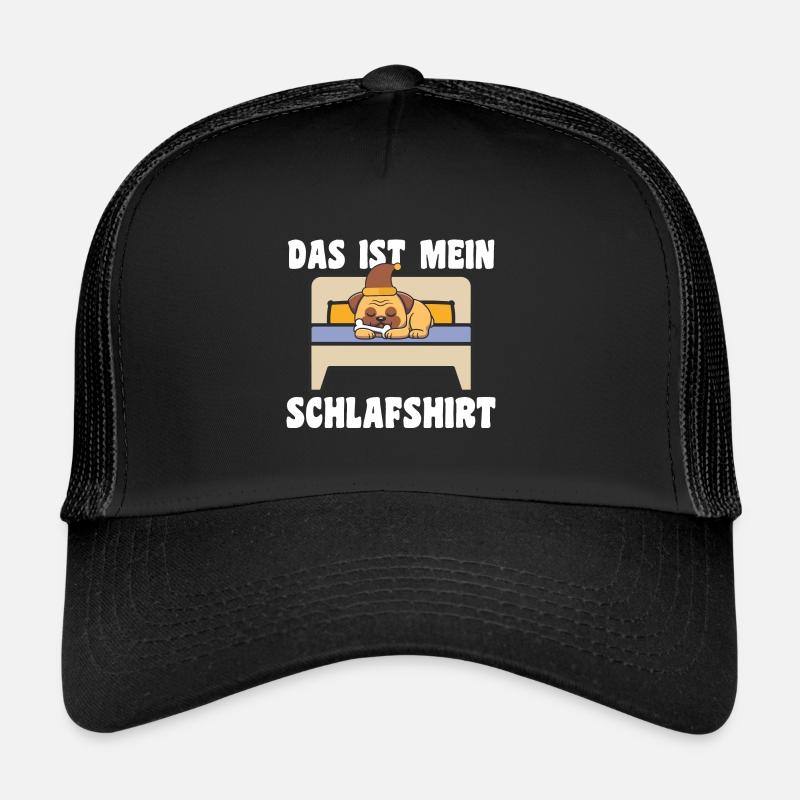 Schlafanzug Mops Pyjama Geschenk - Trucker Cap - Schwarz/Schwarz