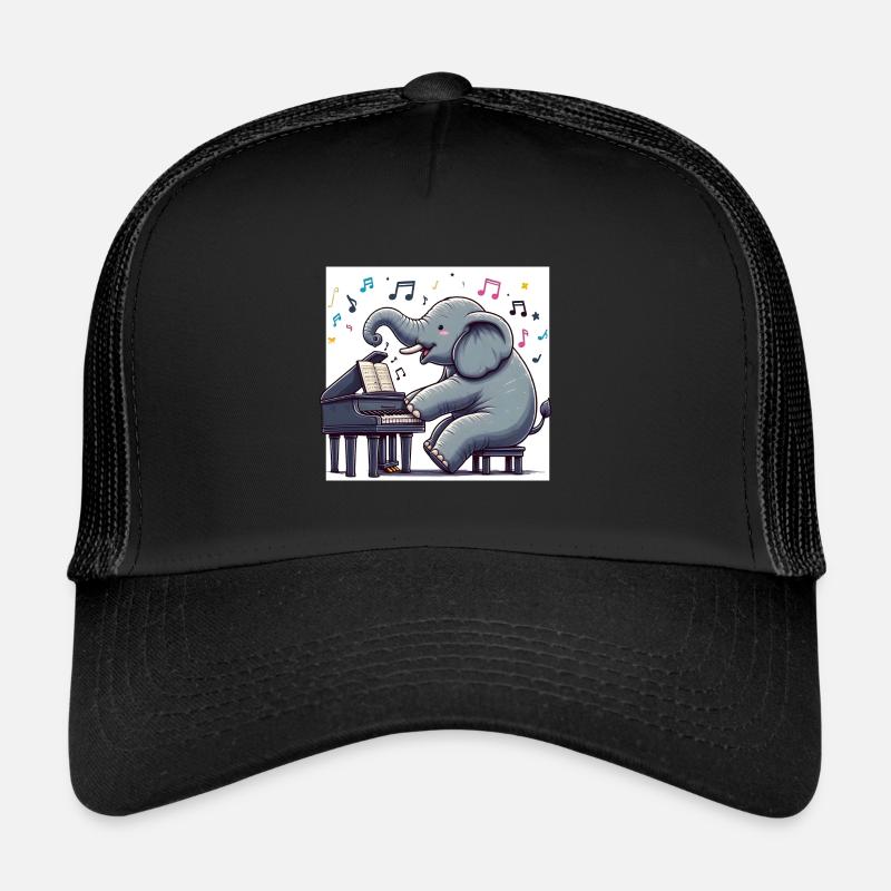 Elefant am Piano - Trucker Cap - Schwarz/Schwarz