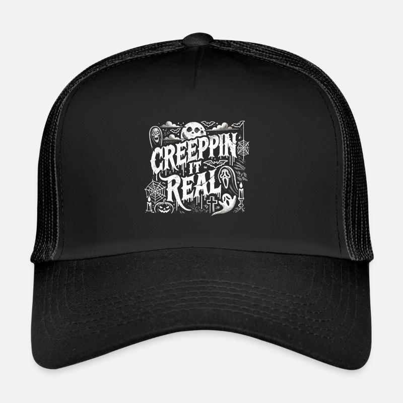 Creepin' It Real - Dunkles Gruseliges Halloween - Trucker Cap - Schwarz/Schwarz