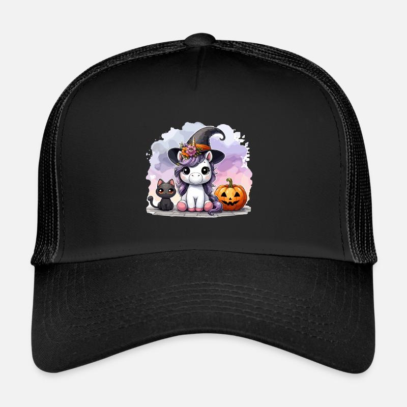 Halloween Licorne Sorcière Chapeau Chat Mignon Citrouille Casquette trucker 