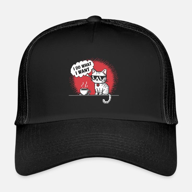 Pixel Cat with Coffee Cup T-Shirt Trucker Cap
