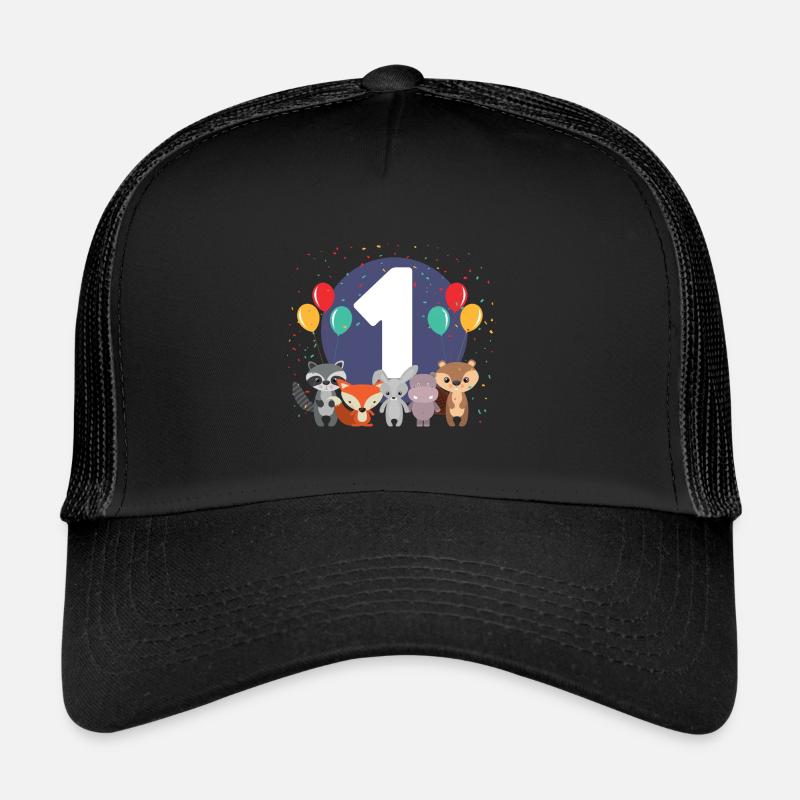 1. Geburtstag Baby Eins 1 Waldtiere - Trucker Cap - Schwarz/Schwarz