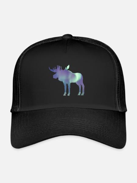 Elch Polarlicht - Trucker Cap - Schwarz/Schwarz - Vorne
