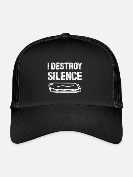 I Destroy Silence Funny Harmonica Player - Casquette trucker  - noir/noir - Devant