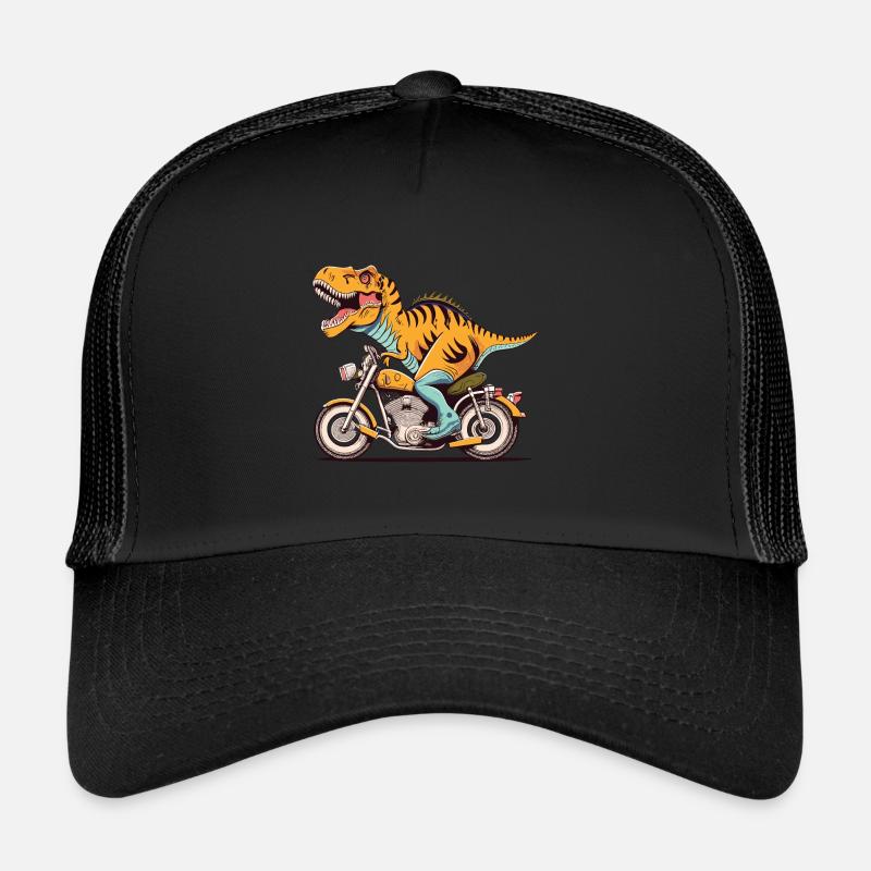 T-Rex rides a motorcycle Trucker Cap