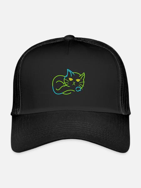 Vintage Chat Rétro Maison Tigre Fatigué - Casquette trucker  - noir/noir - Devant