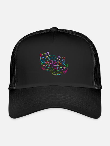 Chat arc-en-ciel chaton chaton rétro - Casquette trucker  - noir/noir - Devant