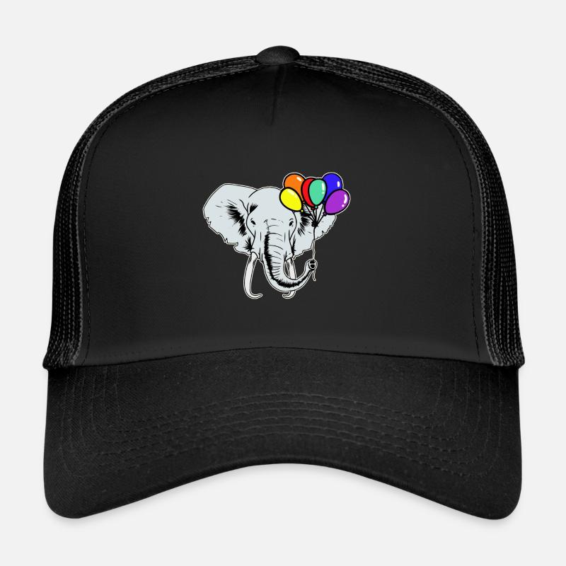 Elefanten Elefant Luftballons Regenbogen LGBT - Trucker Cap - Schwarz/Schwarz