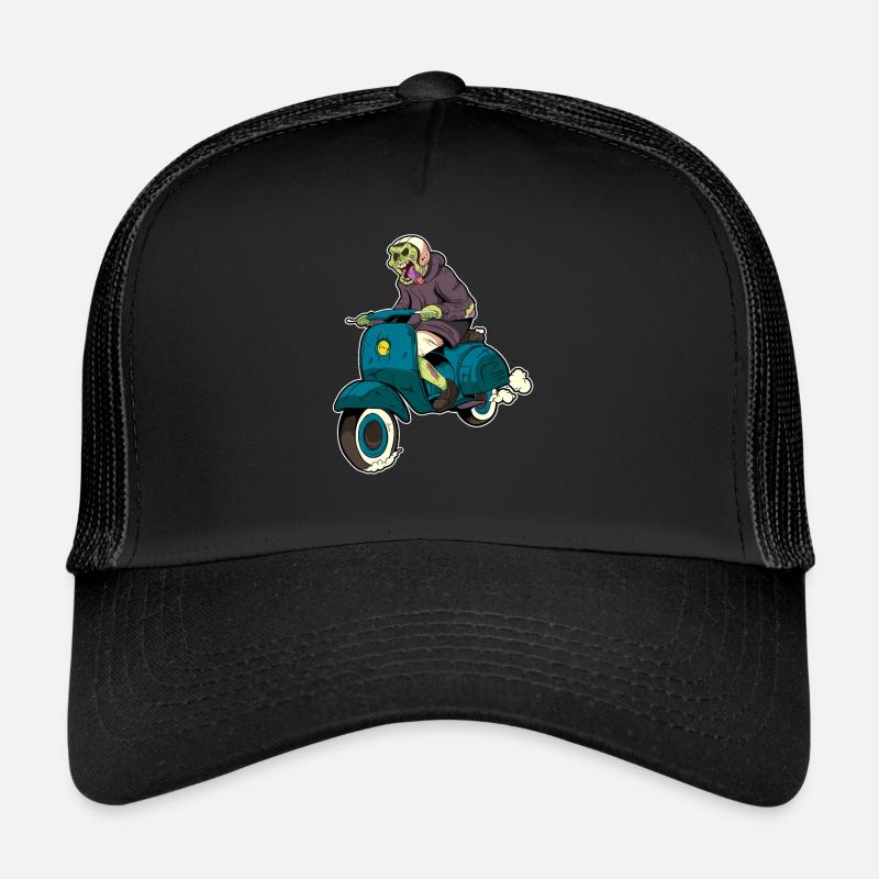 Halloween Rollerfahrer Motorroller Zombie Geschenk - Trucker Cap - Schwarz/Schwarz