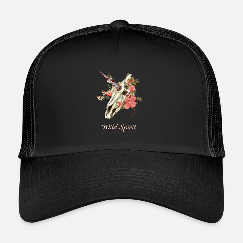 Einhorn Schädel Blumen - Casquette trucker  - noir/noir